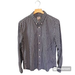 GAP Men’s Lived In Navy Gingham Long Sleeve Collared Shirt XL